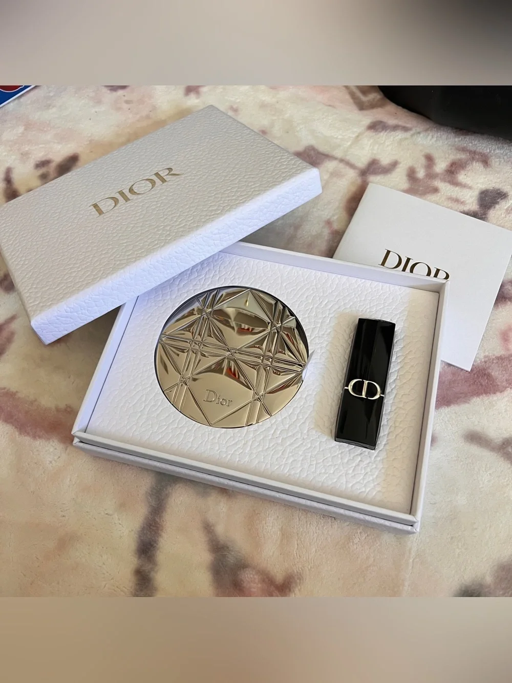 BRAND NEW Dior Silver Compact Mirror and Mini Lipstick Set